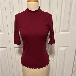 Mock turtle neck tee in wine color. Size small